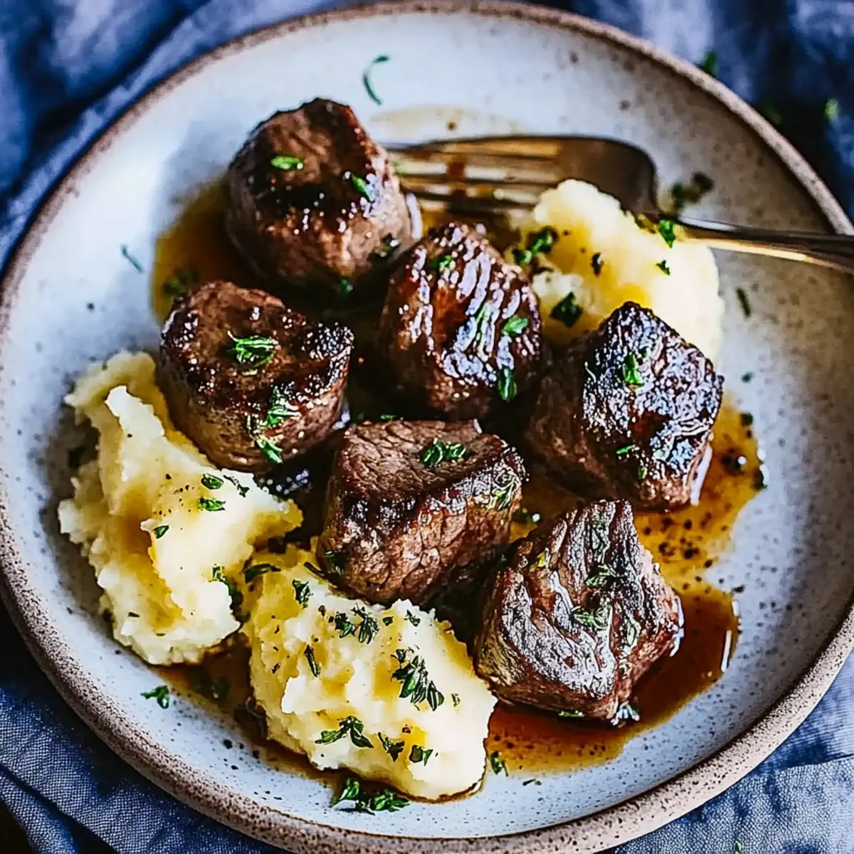 Steak Bites with Smashed Potatoes