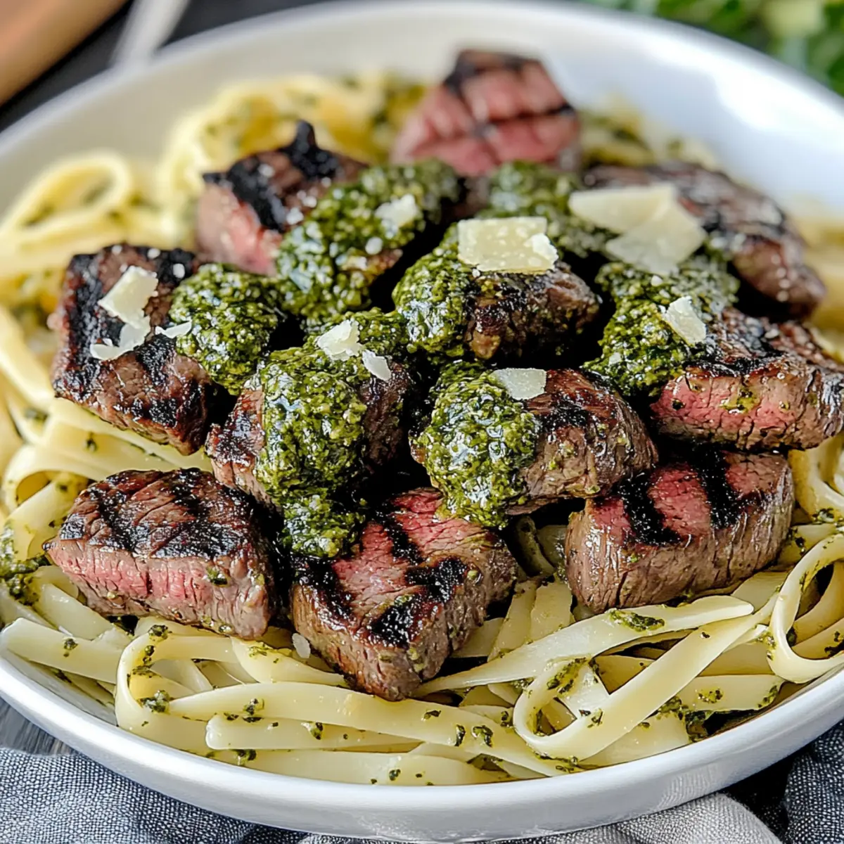Steak Bites with Pesto Pasta
