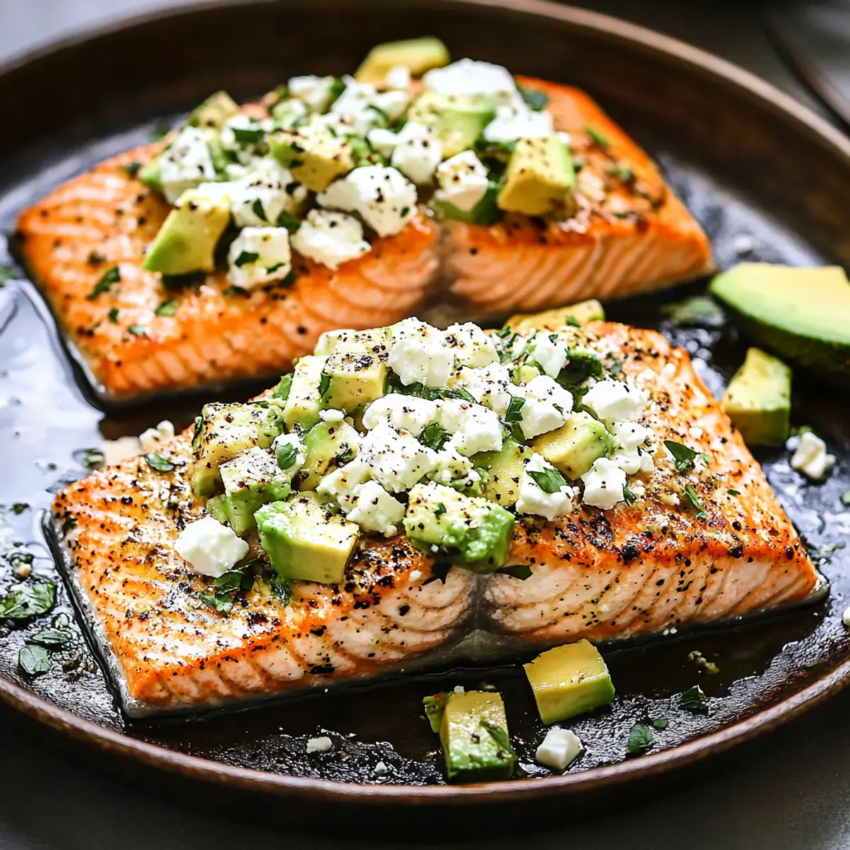 Baked Salmon with Avocado and Feta